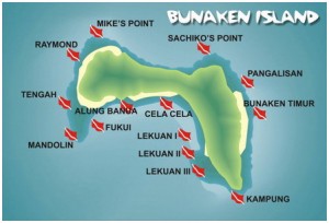 Карта дайв-сайтов острова Бунакен